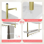 Bestier Floating Shelving 31" Kitchen Wall - Mounted Shelf with Towel Bar Hooks Coffee Bar Shelf Wine Hanging Display Rack Bookshelf Living Room Decor Bathroom - White Marble