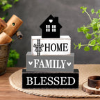 Rustic Farmhouse Table Decor Blessed Signs for Home Decor Neutral Home Family Wood Sign Black and White Modern Tabletop Centerpiece for Kitchen Shelf Desk Tiered Tray Decoration