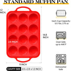 2 Pcs Silicone Muffin Pan for Baking with Metal Frame, Nonstick 12 Cup Regular Size Cupcake Pan, Silicone Muffin Tray for Egg Bites (Red)