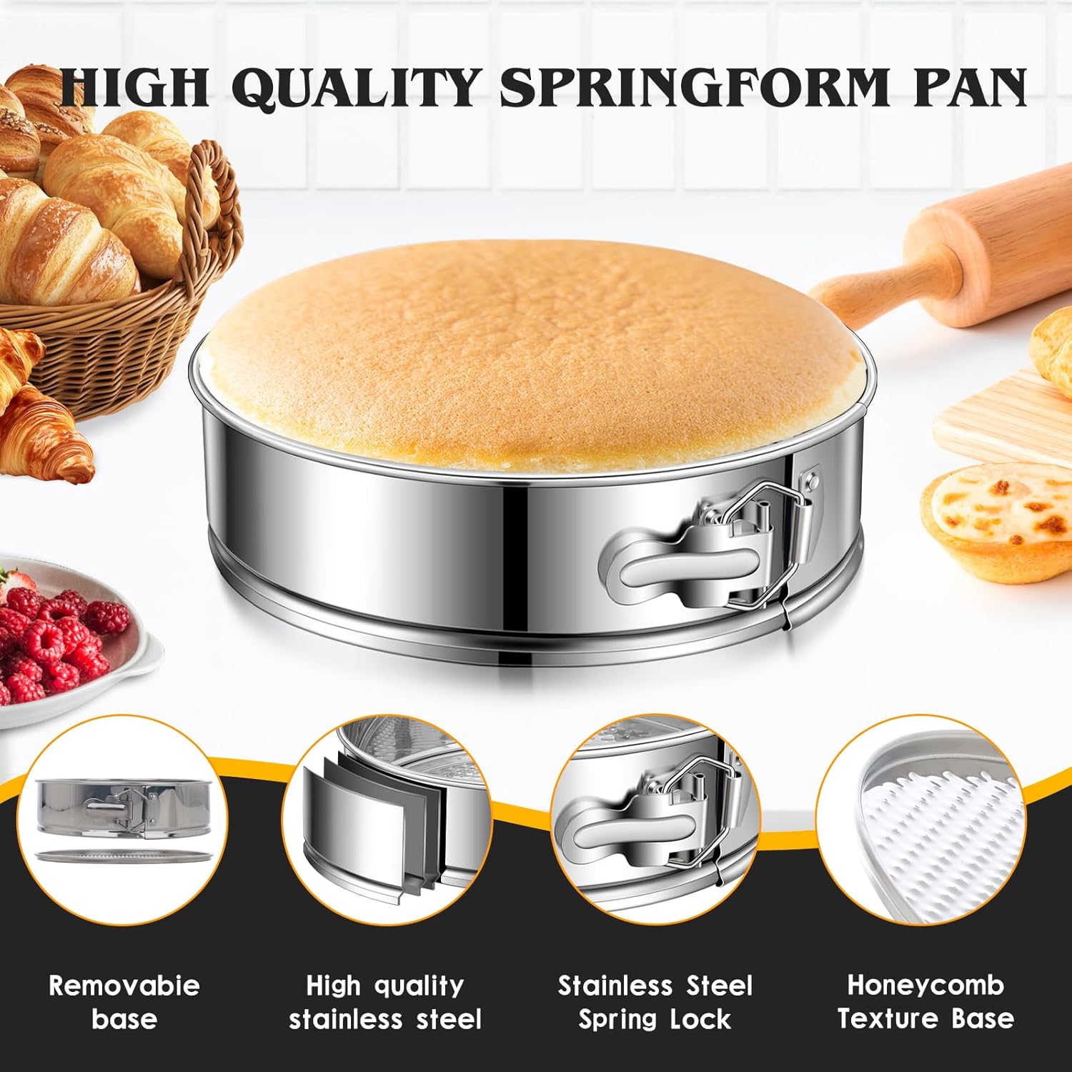 Dualshine 9 Inch Springform Cake Pan, Stainless Steel Cheesecake Pan, Round Nonstick Springform Pan with Removable Bottom, Cake Pan for Baking Cake Shop