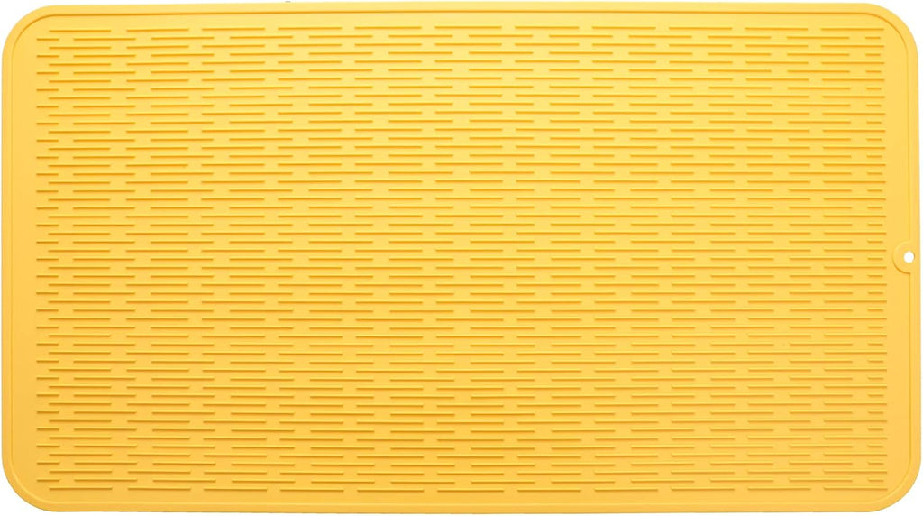 Silicone Dish Drying Mat for Multiple Usage,Easy clean,Eco-friendly,Heat-resistant Silicone Mat for Kitchen Counter or Sink,Refrigerator or Drawer Liner Yellow 4XL 32 inches x 18 inches