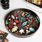 Round Serving Tray with Handles, Coffee Table Tray for Ottoman, Organizer Vanity Tray for Living Room, Outdoor Tray for Patio Entertaining, Serving Breakfast Kitchen Platter LEE33BH