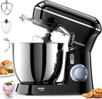 Stand Mixer, 6.5QT 10-Speed Tilt-Head Electric Stand Mixer, 3-In-1 Kitchen Mixer with Bowl, Dough Hook, Whisk and Beater, Food Mixer for Baking, Cake and Most Home Cooks, Black