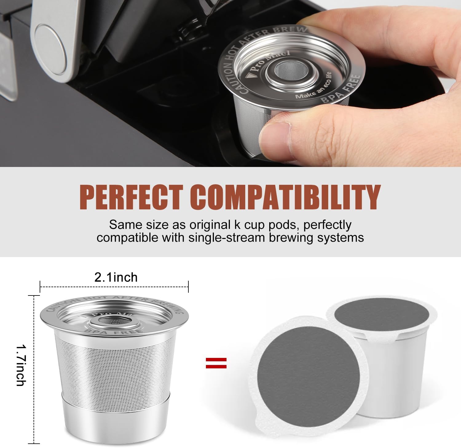 Pro Mael 2-Pack Reusable K Cups Coffee Pods, Universal Stainless Steel Refillable Reusable K Cup Coffee Filters