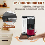 360° Appliance Slider Sliding Tray, Coffee Maker Rolling Tray for Counter Under Cabinet Coffee Pot Mat for Breville Ninja Espresso Machine, Toaster, Air Fryer, Quiet Wheels, Black (Small 13"×9.4")