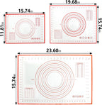 Silicone Baking Mat With Measurement Function Set of 3 Use Food Grade Silicone Ldeal for Dough Rolling Pie Crust Bread Making and Making Cookies (23.6×15.7,19.6×15.7, 15.7×11.8inch, Red)