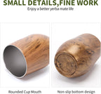 Yerba Mate Cup with Lid, 2 Bombillas, Cleaning Brush, 11.8oz Stainless Steel Double-Wall Insulated Gourd (Wood)