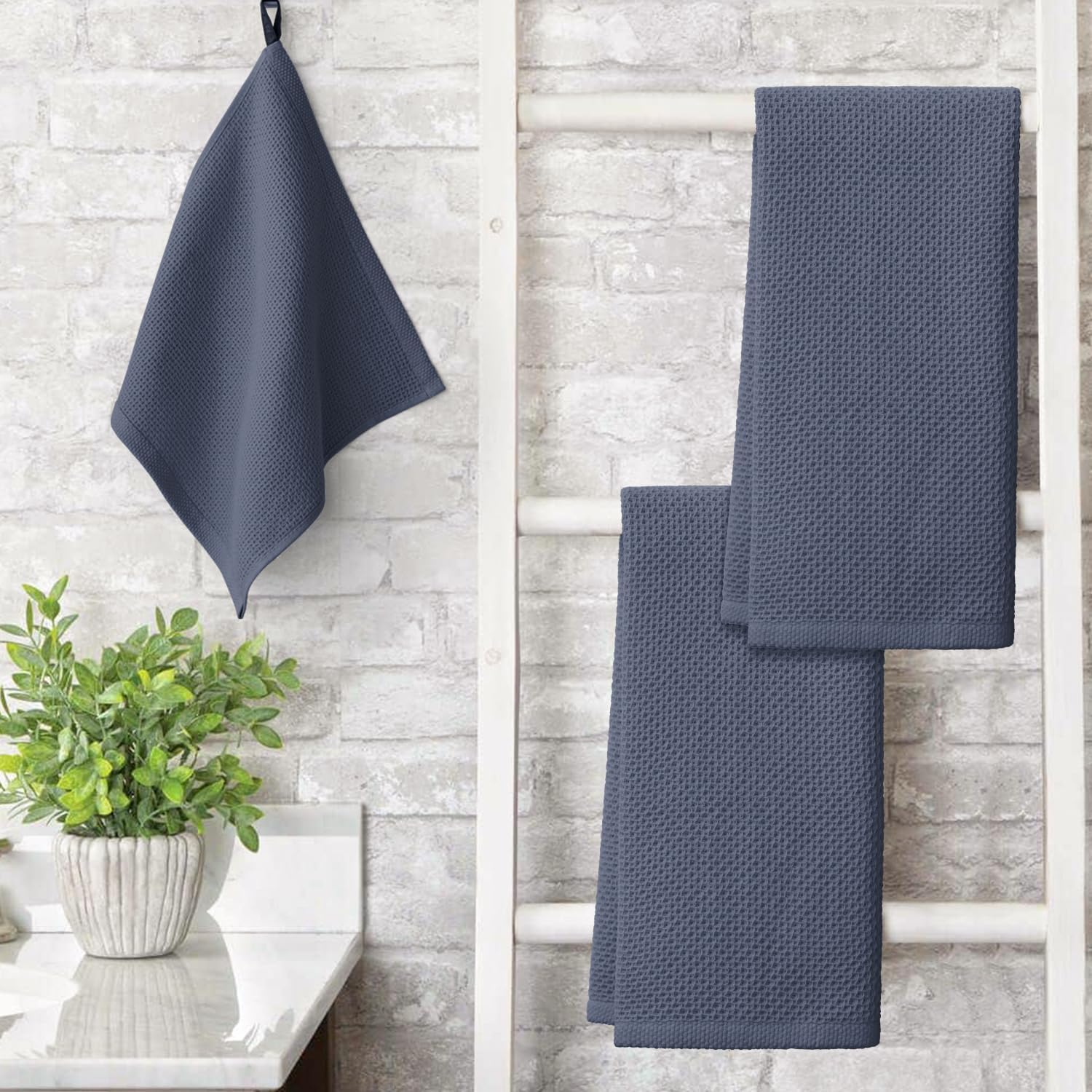 Artoid Mode 100% Cotton Beige Dark Grey Waffle Weave Kitchen Dish Cloths, 13x28 Inch Ultra Soft Absorbent Quick Drying Kitchen Dish Towels Set of 4, Multicolor