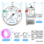 MEANLIN MEASURE 0~600Psi Stainless Steel Liquid Filled Pressure Gauge 2.5" FACE DIAL 1/4" NPT for WOG Water Oil Air Back Mount with Stainless Steel Hex Bushing and Snaps