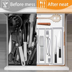 Homecor Silverware Drawer Organizer - Expandable Drawer Organizer for Kitchen, Utensil Holder BPA Free Flatware and Cutlery Tray for Spoons Forks Knives, Plastic Kitchen Organizer and Storage, White