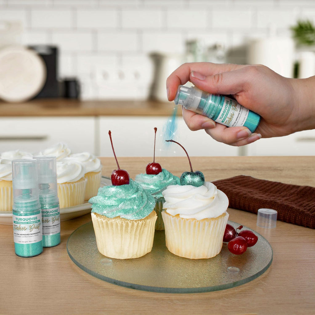Bakell - Turquoise Tinker Dust (4g, 1x Mini Spray Pump) Edible Glitter for Food, Desserts, and Beverages!
