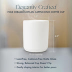 Folk Ceramics Dylan Ceramic Cappuccino Cups Set | Double Walled Ceramic Coffee Mug Set | Compact & Heat Insulated Cappuccino, Tea, Coffee & Latte Cup | 8oz, Set of 2 | Whisper White