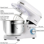 Aucma Stand Mixer,6.5-QT 660W 6-Speed Tilt-Head Food Mixer, Kitchen Electric Mixer with Dough Hook, Wire Whip & Beater (6.5QT, White)