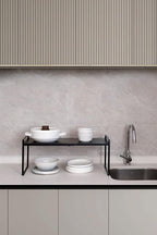 Nxconsu Expandable Cabinet Shelf Organizer Riser for Kitchen Pantry Cupboard Under Sink Countertop Home Storage Organization Rack Space Saver Freestanding Heavy Duty Nonslip Stackable Black Large