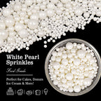 Edible White Pearl Sugar Sprinkles for Cake Decorating, Candy Pearls Cupcake Toppers, 150g/5.29oz, Mix Sprinkles, Baking Cake Decorations, Easter, Wedding Party Chirstmas Supplies