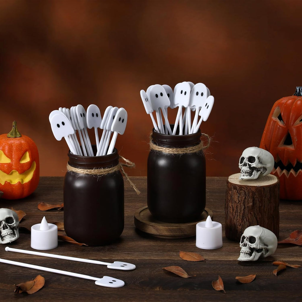 30 Pcs Halloween Swizzle Sticks Plastic Coffee and Cocktail Stirrers Fall Thanksgiving Drink Stirrers Cocktail Mixers for Halloween Fall Autumn Party Tea Coffee Bar Decoration(Ghost)
