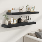 9.3 Inch Deep Floating Shelves, Black Solid Wood Floating Shelf Wall Mounted, 36 x 9 Large Display & Storage Shelves for Books, Living Room, Bathroom, Rustic Wooden Wall Shelves, Heavy-Duty, Set of 2