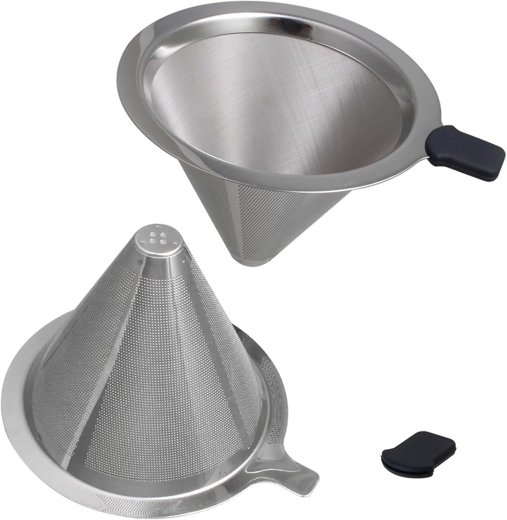 Double Mesh Pour Over Coffee Filter Set - 300+600 Mesh Reusable Stainless Steel Coffee Filter with Detachable Handle, Easy Clean, 2-in-1 for Drip/Cold Brew/Espresso,Fits Most V60/Chemex Brewers