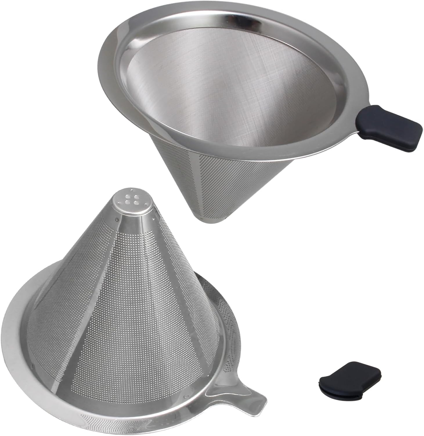 Double Mesh Pour Over Coffee Filter Set - 300+600 Mesh Reusable Stainless Steel Coffee Filter with Detachable Handle, Easy Clean, 2-in-1 for Drip/Cold Brew/Espresso,Fits Most V60/Chemex Brewers