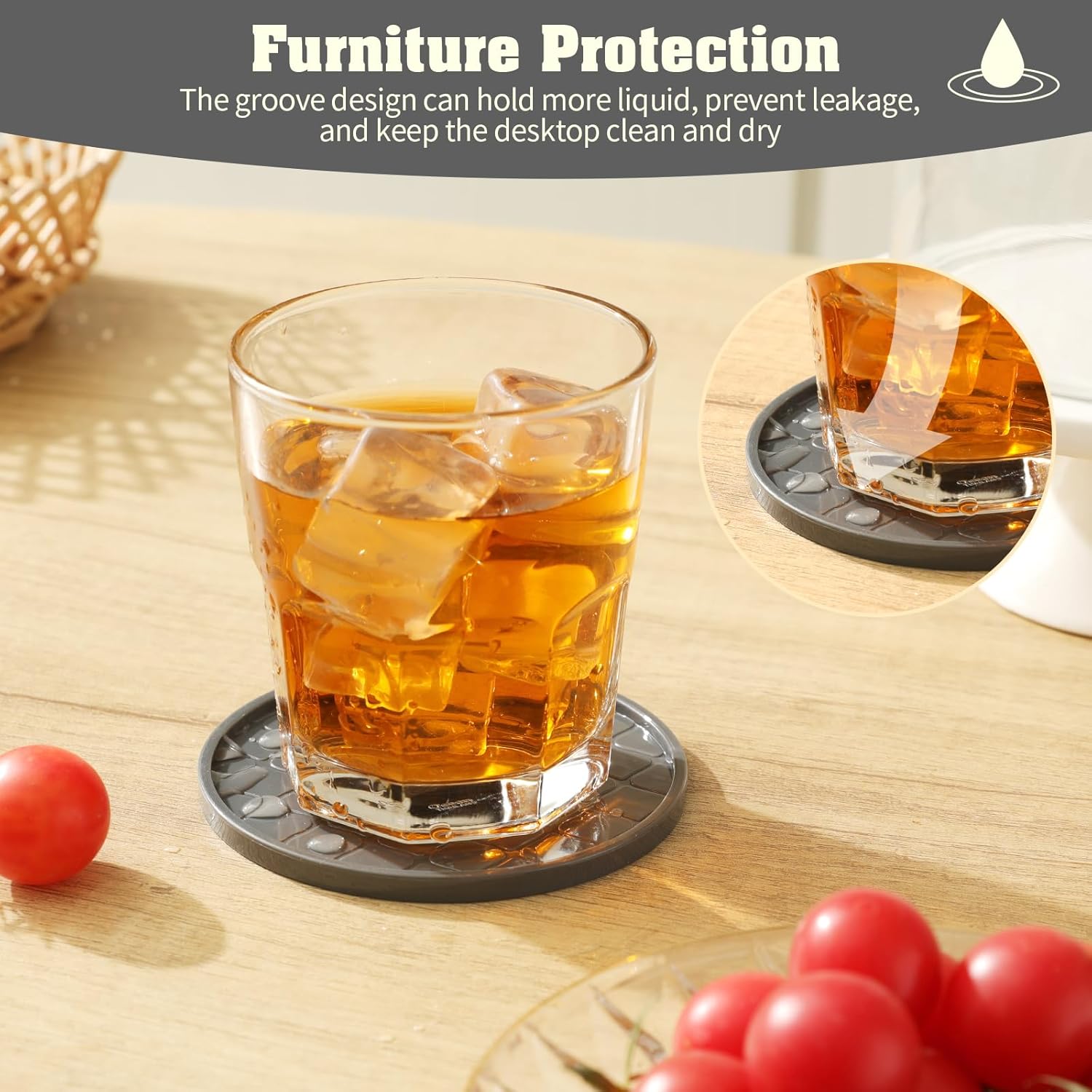Coasters Set of 8,Hot or Cold Drink Coasters with Holder,Modern Style Coffee Table Coaster,Suitable for Kinds Cups Beer,Drink,Anti-Overflow Tabletop Protection(Gray, 8pcs)