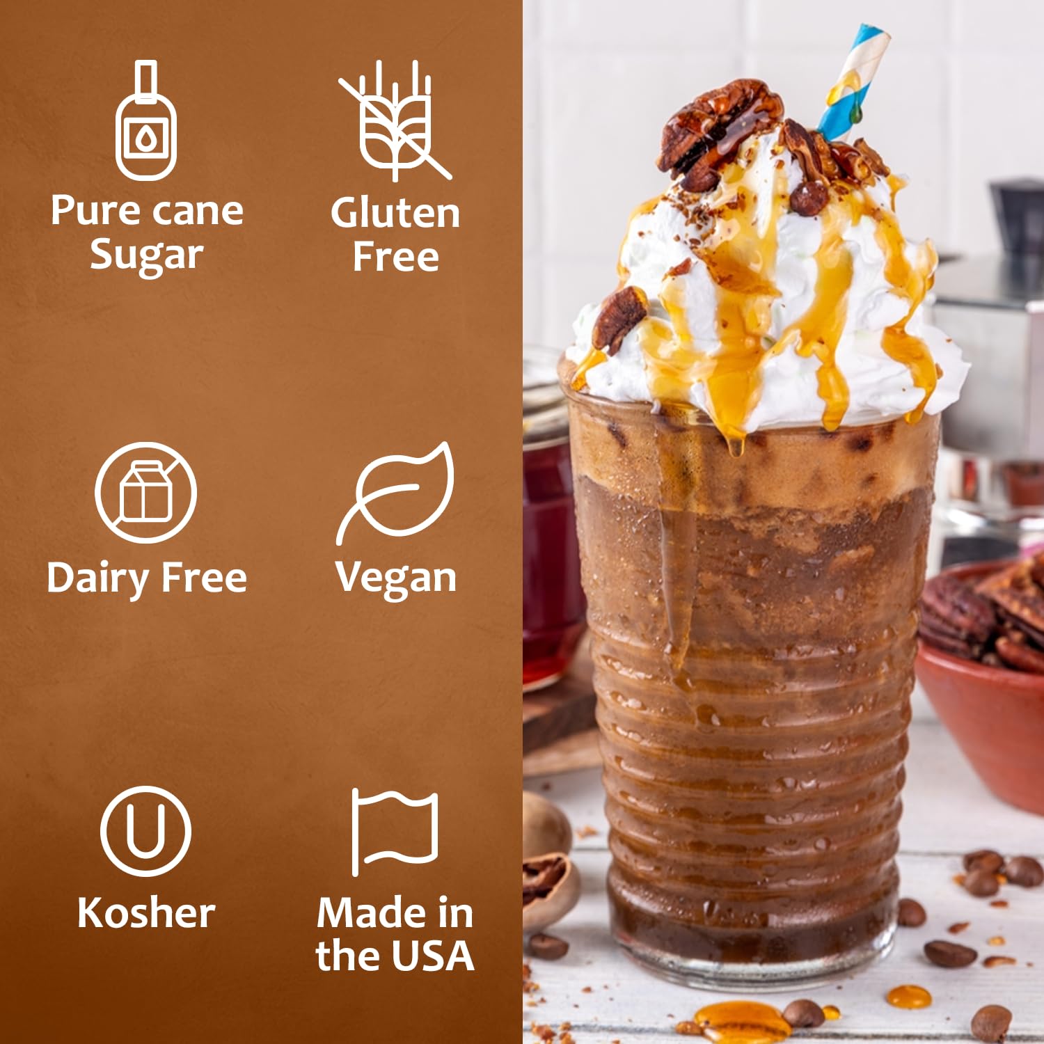 Syruvia Butter Pecan Syrup For Coffee 25.4 Oz. - Kosher & Gluten Free, No Coloring, Perfect for Drinks, Soda, Shakes, Desserts, and More.