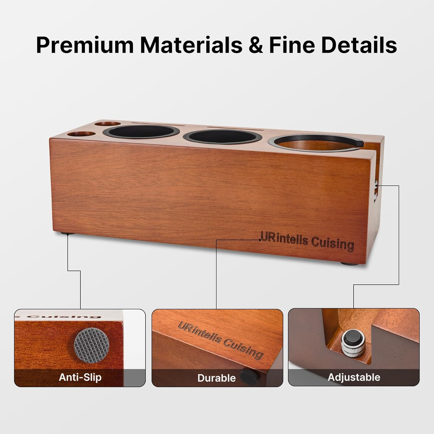 Espresso Tamping Station 8 in 1 Red Rosewood Multifunctional Coffee Organizer with Stainless Steel Drawer Fits 51, 54, 58mm Espresso Tamper, Portafilter, Distributor & Puck Screen Espresso Accessories