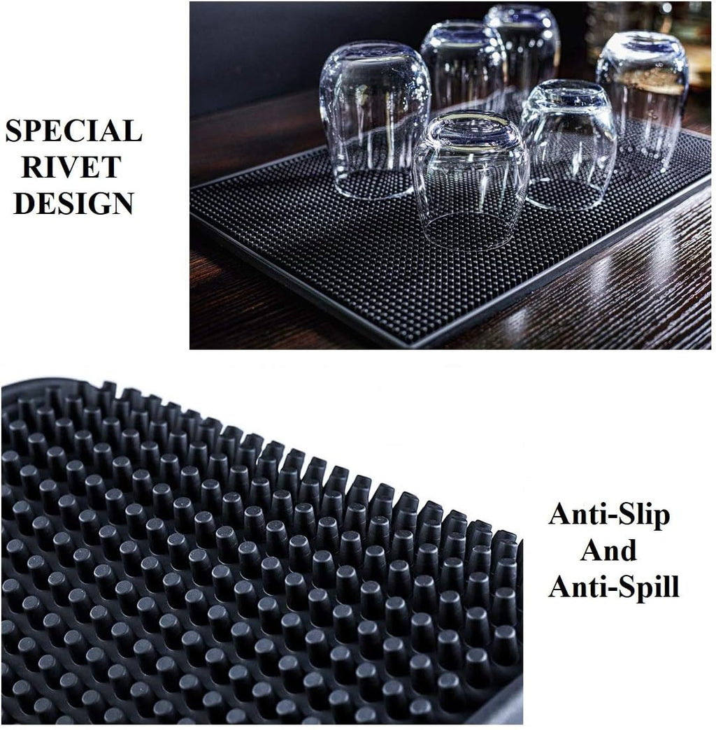17.7" x 11.8" Rubber Bar Mats, Non-Slip and Anti-Spill Non-Toxic Soft Rubber Mats, Coffee Bars, Bars, Restaurants and Barbers Service Mats, Black, 2Pack
