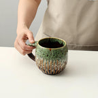 20oz Raku Glaze Coffee Mug - Unique Handcrafted Look Ceramic Cup, Large Tea Mug, Microwave & Dishwasher Safe (green)