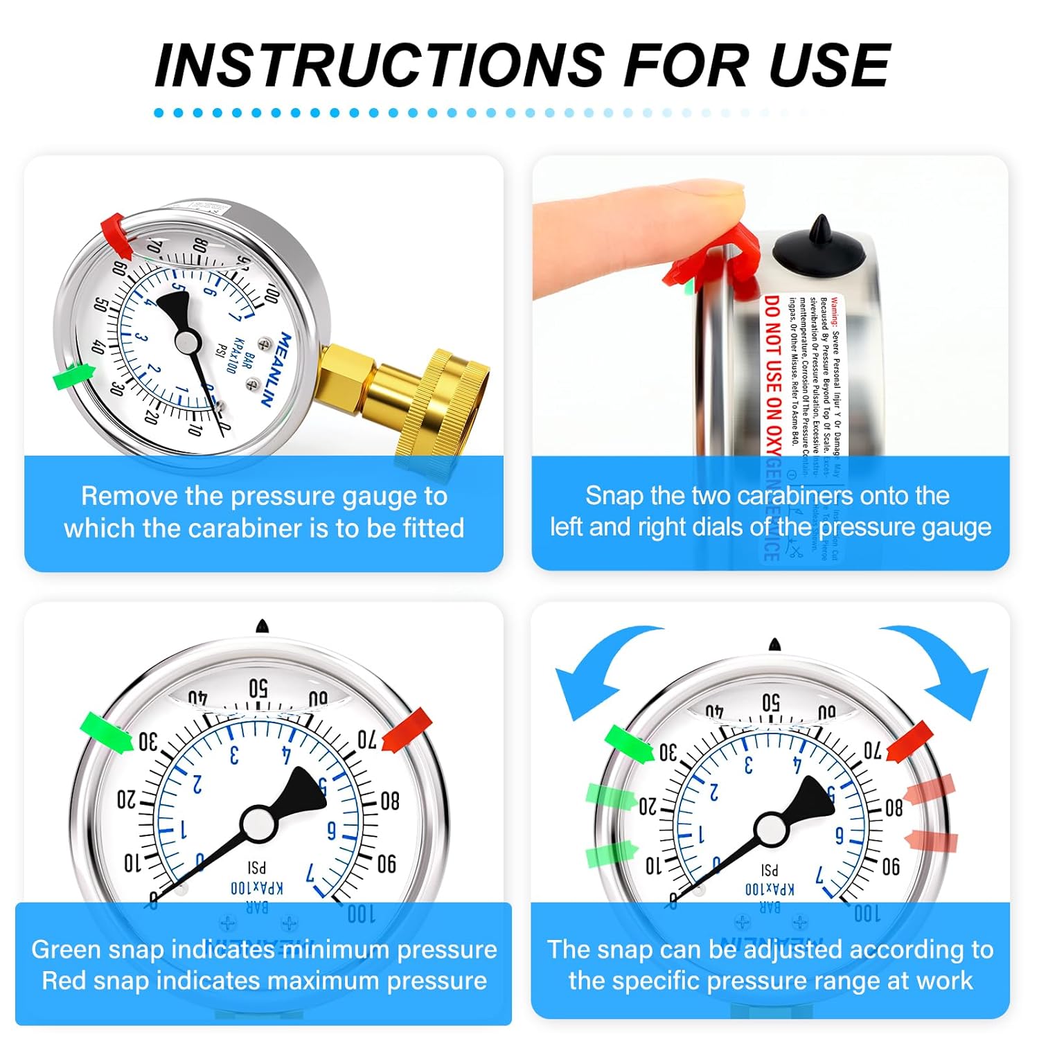 MEANLIN MEASURE 0~100Psi Stainless Steel Frame 3/4" Female 2.5" FACE DIAL Liquid Filled Pressure Gauge WOG Water Oil Air Water Pressure Test Table with Sealing Ring (with 2PCS Snaps)