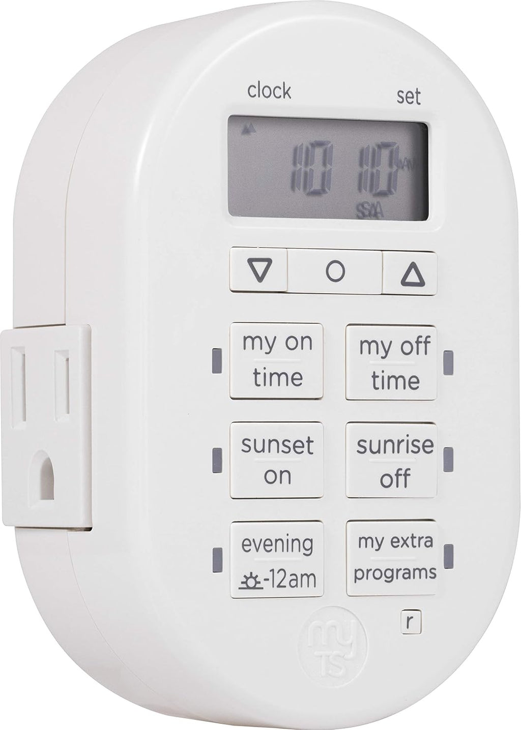 myTouchSmart Simple Set 7-Day Digital Timer, 2 Grounded Outlet Timer, Sunrise-Sunset Indoor Timer Outlet, Programmable ON/OFF Plug Timer, 125V Light Timer, Lamp Timer, Seasonal Lights, White, 35150