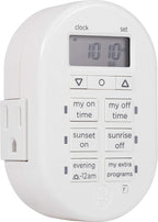 myTouchSmart Simple Set 7-Day Digital Timer, 2 Grounded Outlet Timer, Sunrise-Sunset Indoor Timer Outlet, Programmable ON/OFF Plug Timer, 125V Light Timer, Lamp Timer, Seasonal Lights, White, 35150