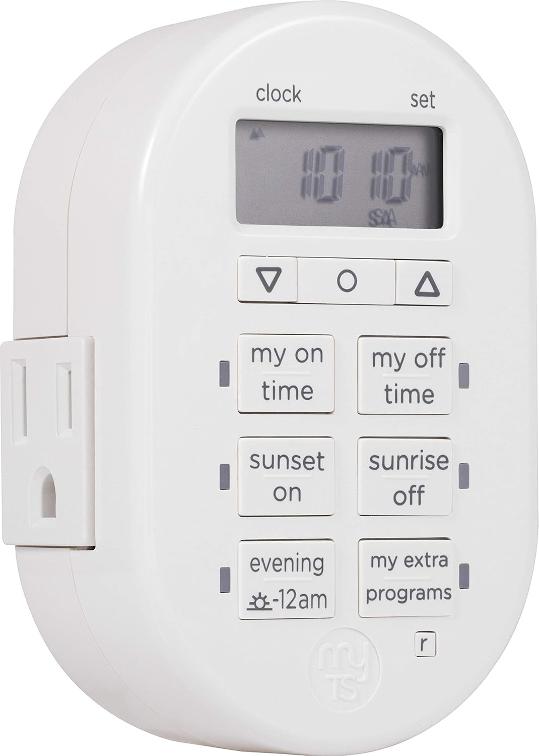 myTouchSmart Simple Set 7-Day Digital Timer, 2 Grounded Outlet Timer, Sunrise-Sunset Indoor Timer Outlet, Programmable ON/OFF Plug Timer, 125V Light Timer, Lamp Timer, Seasonal Lights, White, 35150