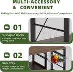 Baker’s Rack, Microwave Oven Stand with Bamboo Frame, 35.43" Coffee Bar with Wire Basket & 6 Hooks, 3-Tier Kitchen Storage Shelf Stand for Kitchen, Living Room, Office, Rustic Brown