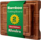Riveira Bamboo End Grain Wood Cutting Board – Versatile And Durable: Set Of 2 Pcs Wooden Cutting Boards – Natural Wooden Cutting Boards For Kitchen Set – Complete Bamboo End Grain Cutting Board