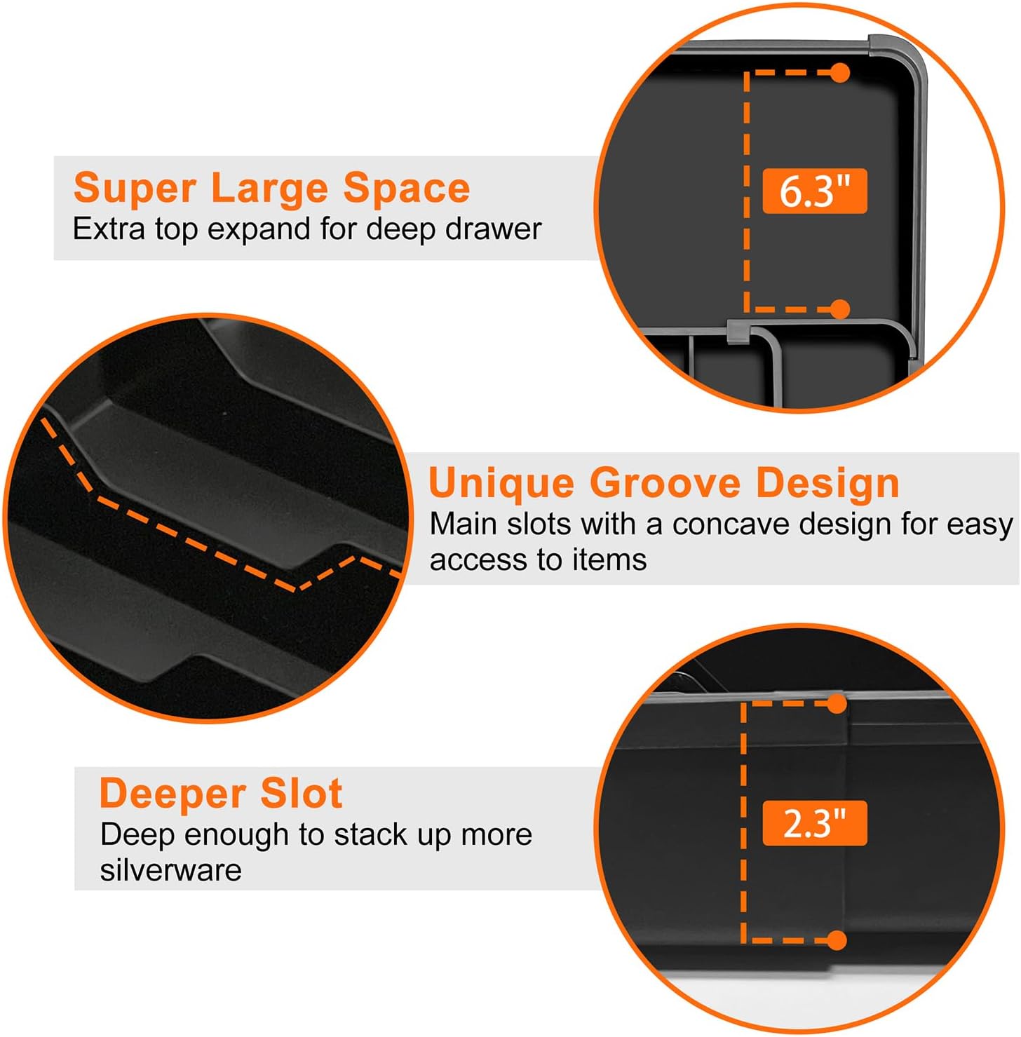 Silverware Organizer - Expandable Kitchen Drawer Organizer, Utensil Drawer Organizer, Adjustable Plastic Flatware and Cutlery Holder, Kitchen Organizers Storage for Forks Knives, Black