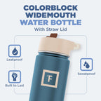 IRON °FLASK Camping & Hiking Hydration Flask with Straw Lid & Boot - Stainless Steel, Double Walled & Vacuum Insulated Water Bottle - Leak Proof & BPA Free (Azure Mist, Straw - 22 oz)