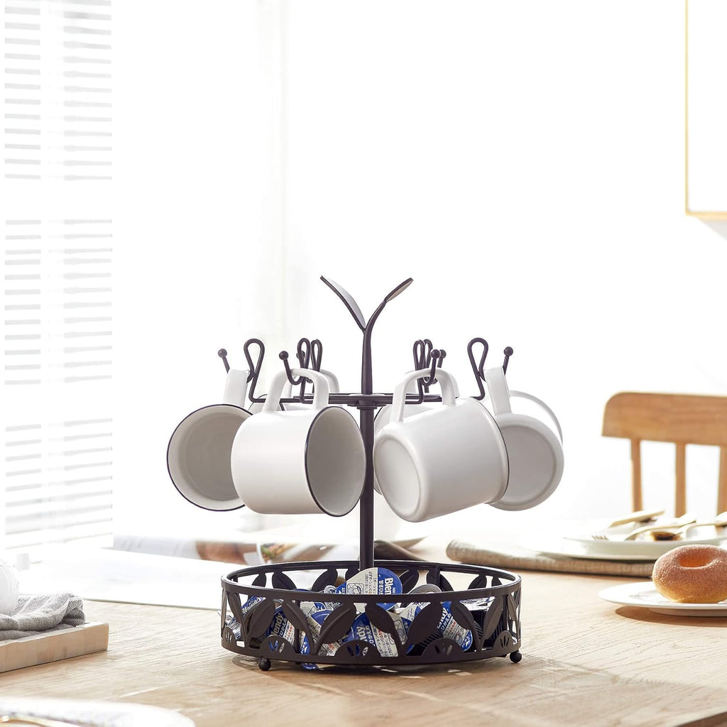 ALLCENER Mug Tree Countertop, Rotatable Mug Holder Stand with 6 Hooks for Coffee Bar Counter Cabinets and Kitchen Organizer