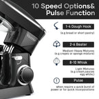 9.5 Qt Stand Mixer, 10-Speed Tilt-Head Food Mixer, Vezzio 660W Kitchen Electric Mixer with Stainless Steel Bowl, Dishwasher-Safe Attachments for Most Home Cooks(Black)