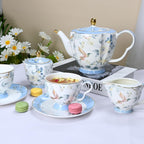 Bone China Tea Set, Porcelain Tea Sets for Adults, Blue and White Bone China Tea Cup Set for 6, Vintage Tea Sets for Women Tea Party