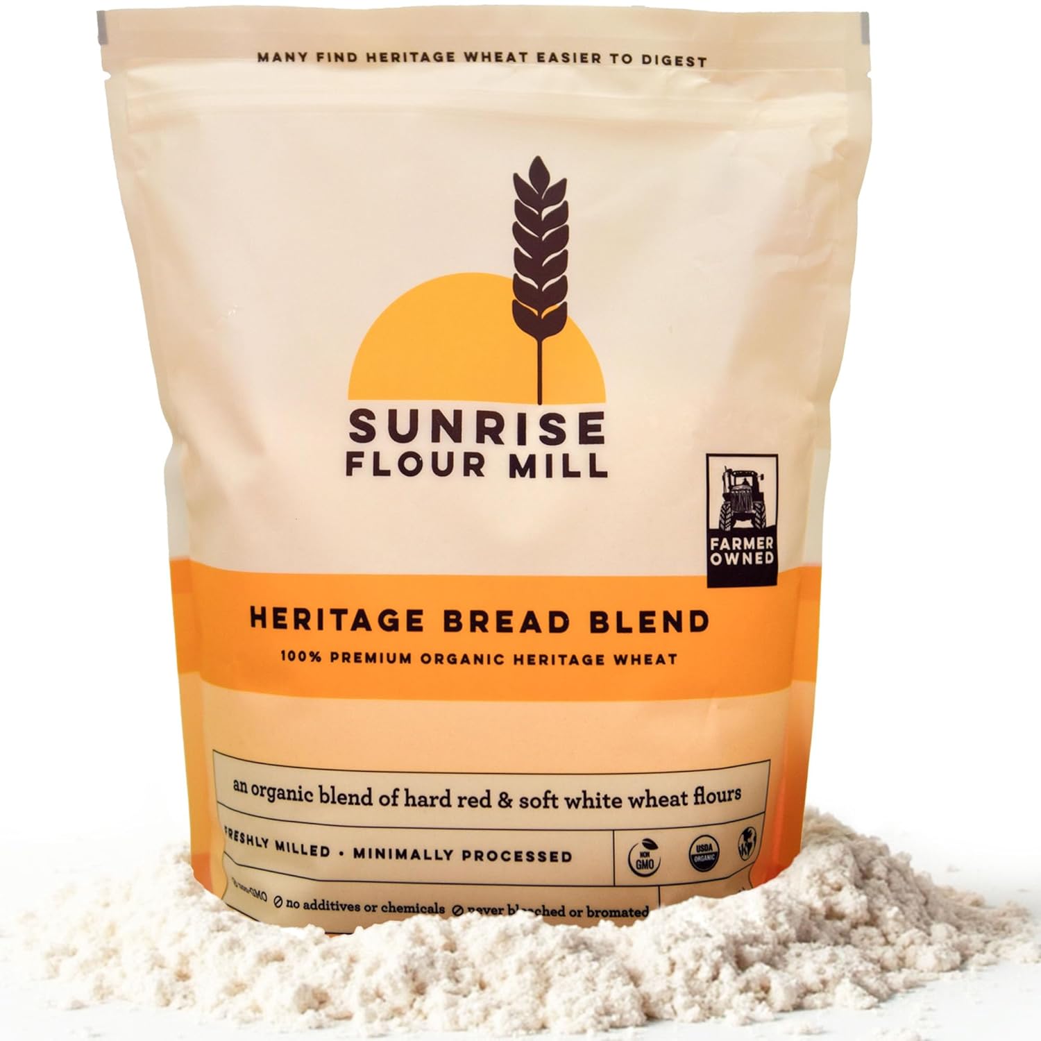 Sunrise Flour Mill Heritage Organic Bread Flour Blend - 2.0 lbs | Organic Unbleached Bread Flour Easy to Digest with Less Bloating | High Protein for Superior Baking | Smooth, Nutty Flavor