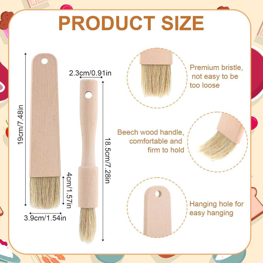 2 Sets Cooking Brush with Wooden Handle Natural Bristles Oil Brush for Cooking Butter Brushes for Oil and Sauce Pastry Brushes for Baking Kitchen Basting Spreading Baking Grilling Bbq Barbecue Food