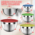 Mixing Bowls with Strainer, Mixing Bowl with Lids Set, Stainless Steel Mixing Bowls, Kitchen Gadgets 2025 Salad Bowls with Strainer for Mixing & Preping & Baking, Multicolor