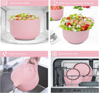 BoxedHome 4 Pack Nesting Mixing Bowl with Pour Spout and Handle, BPA free Microwave & Dishwasher Safe(Pink, 4 Pack with Handle)