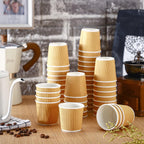 Yaomiao 200 Pcs 4 oz Disposable Espresso Coffee Cups Ripple Corrugated Paper Insulated Hot Cups for Party Cold Drinks Hot Beverage Tea(Kraft Paper Color)