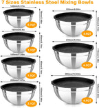 7 Piece Metal Mixing Bowls with Lids Set, Stainless Steel Nesting Design Salad Mixing Bowl Set for Kitchen Cooking, Baking, Prepping and Serving Food (Size 0.7, 1.1, 1.5, 2.1, 3.5, 4, 4.5QT)