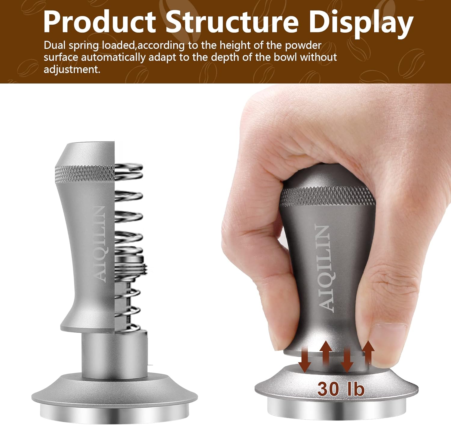 Espresso Tamper, Constant 30lb Coffee Tamper with double Calibrated Spring Loaded, Stainless Steel double spring loaded Coffee Tamper Fits for All Portafilters- Flat Base (51mm, SILVER)