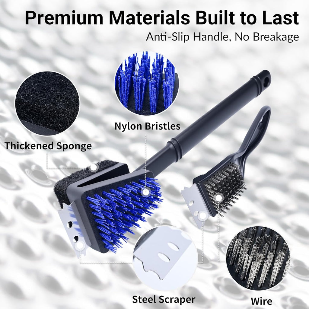 Nylon Grill Brush No Wire Bristle Barbecue Brush Grill Cleaning Kit, Safe Grill Scraper Brush for Outdoor Grill Cleaner with Hole, BBQ Brush Accessories Clean Cool Grates, Gift for Men/Dad 2-Piece Set