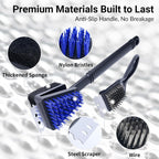 Nylon Grill Brush No Wire Bristle Barbecue Brush Grill Cleaning Kit, Safe Grill Scraper Brush for Outdoor Grill Cleaner with Hole, BBQ Brush Accessories Clean Cool Grates, Gift for Men/Dad 2-Piece Set