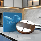 Shanik Upgraded Lazy Susan Cheese Cutting Board Set - Round Acacia Charcuterie Board With 4 Ceramic Bowls - Wedding Gifts - Cheese Serving Platter - Bridal Shower