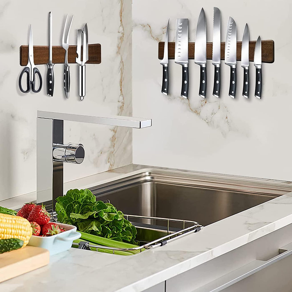 HOSHANHO Magnetic Knife Holder for Wall | Knife Magnetic Strip16 Inch | Knife Holder with Powerful Magnetic | Acacia Wooden Magnetic Knife Strip for Kitchen Knives and Storaging Magnetic Items